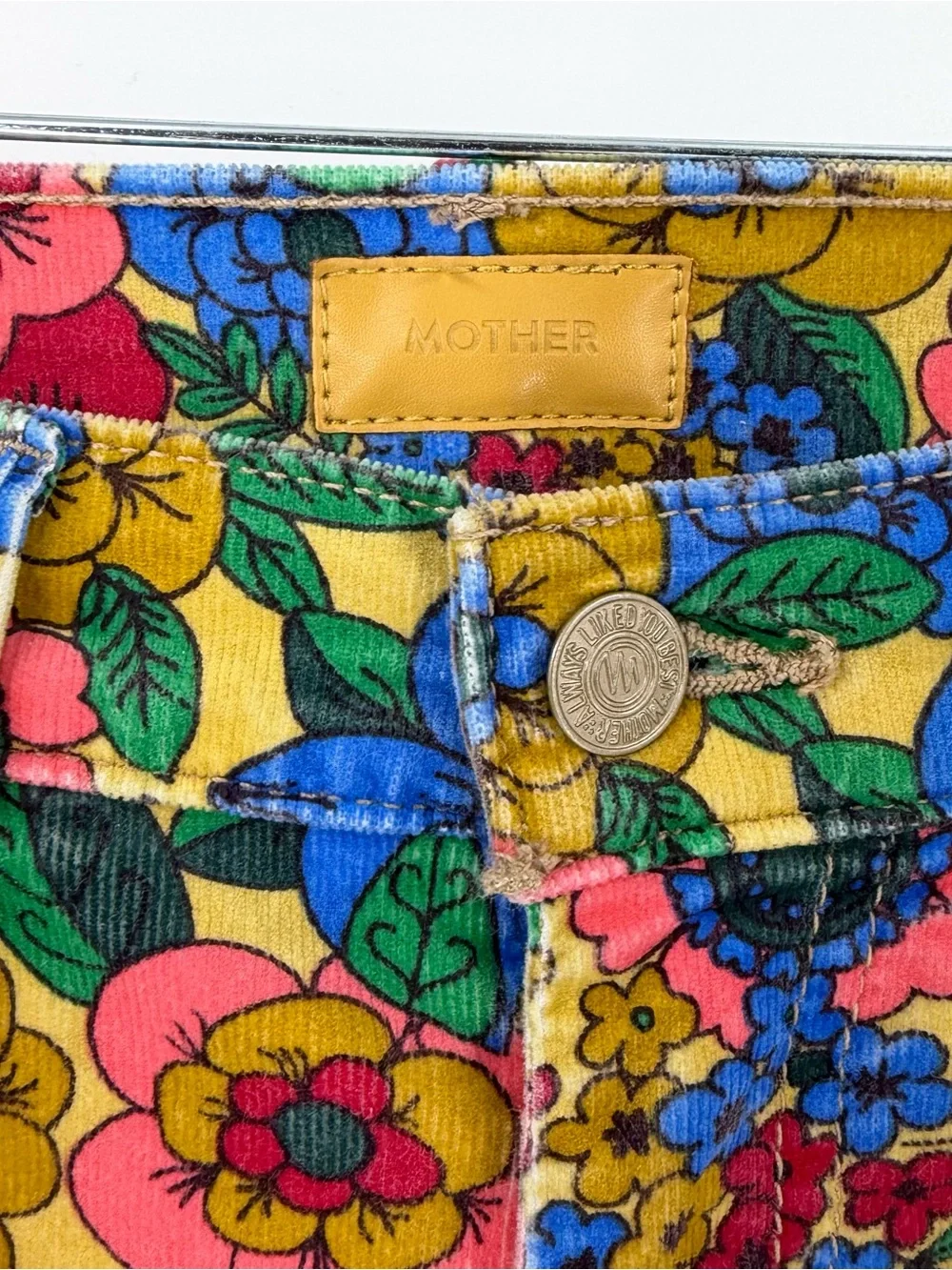 NWT MOTHER High Waisted Weekender Skimp Corduroy In Track And Flower Fields 27